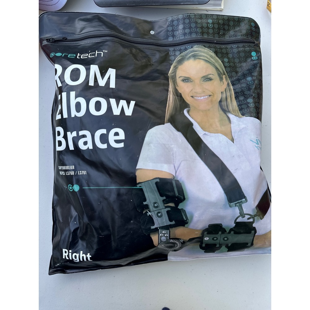 Coretech ROM Elbow Brace Right Arm Vive Health SUP2069BLKR Post Op Recovery Blk